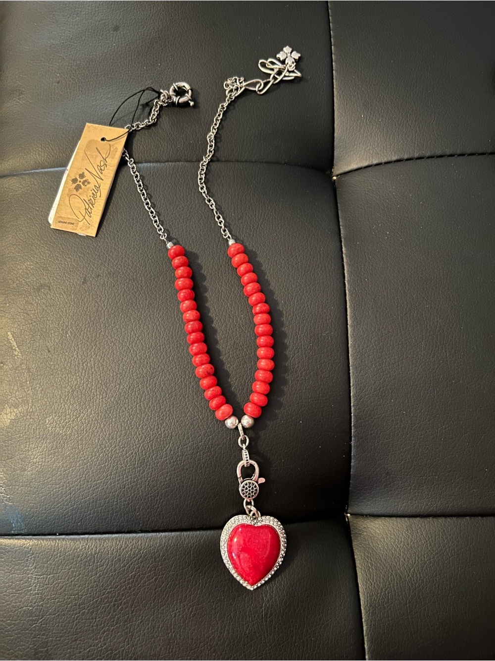 Patricia Nash Red Beaded Heart Pendant Necklace